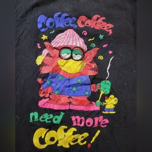 Vintage Need More Coffee Graphic T Shirt Sleep Shirt 80's 90's Cat Owl